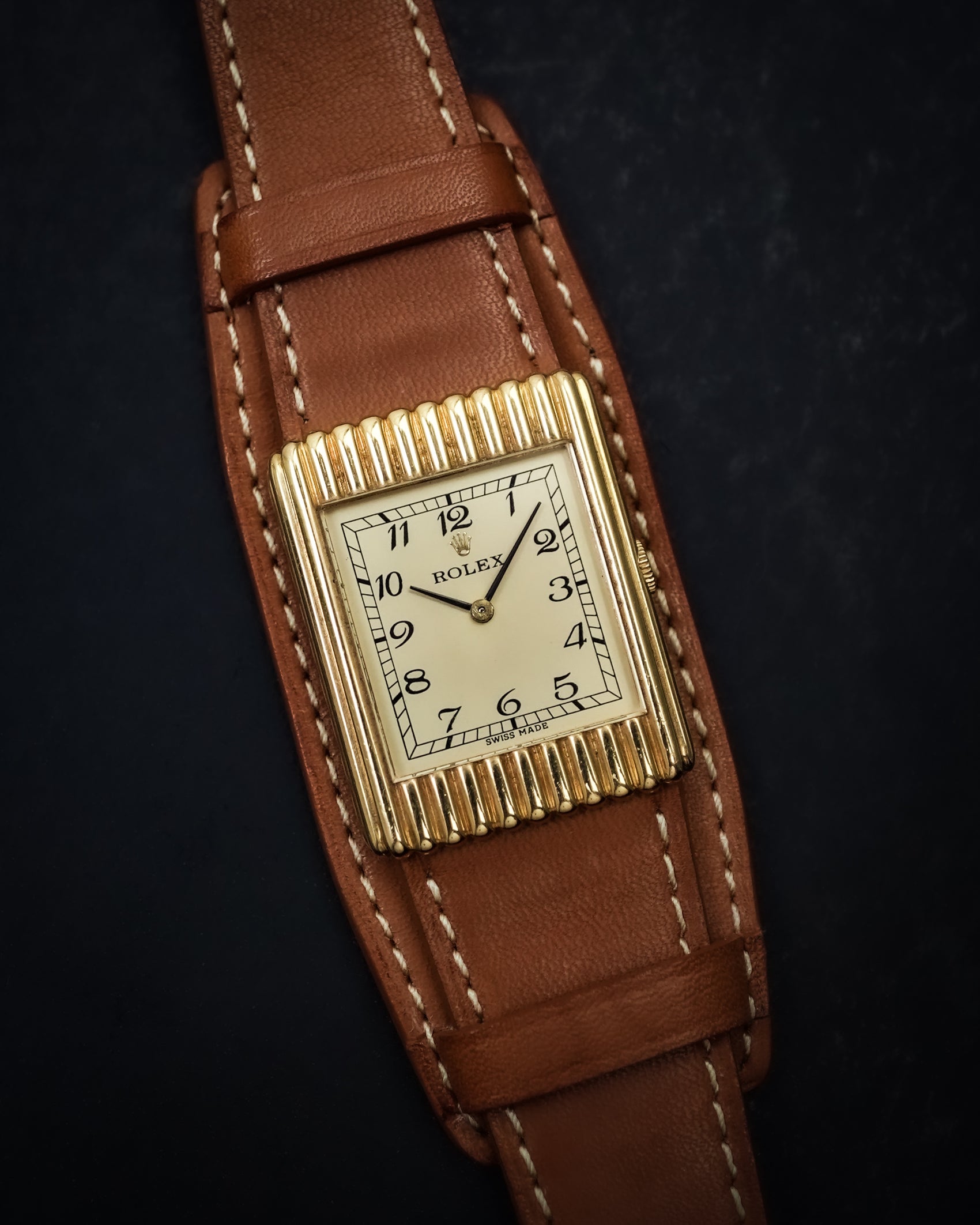 Rolex Cellini Art Deco Gadroon Ribbed Breguet Numerals in 18K Solid Yellow Gold 4601