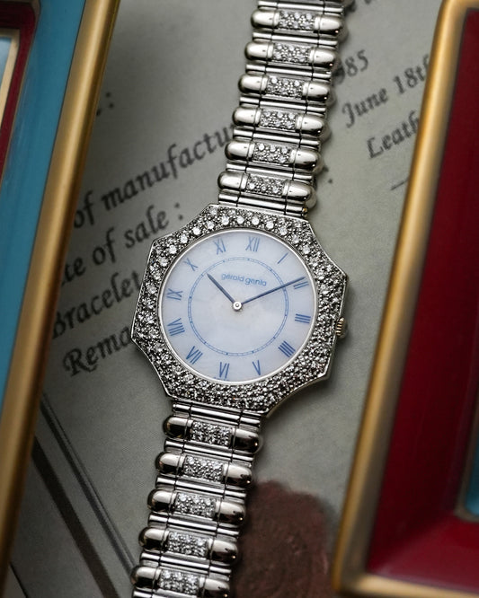 Gerald Genta in 18K Solid White Gold Factory Diamond MOP Mother of Pearl 3042.7