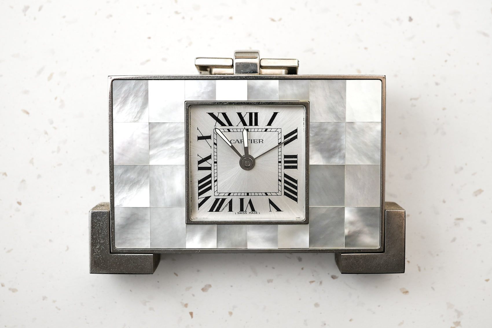 Cartier Desk Alarm Clock Mother of Pearl MOP Quartz 2749