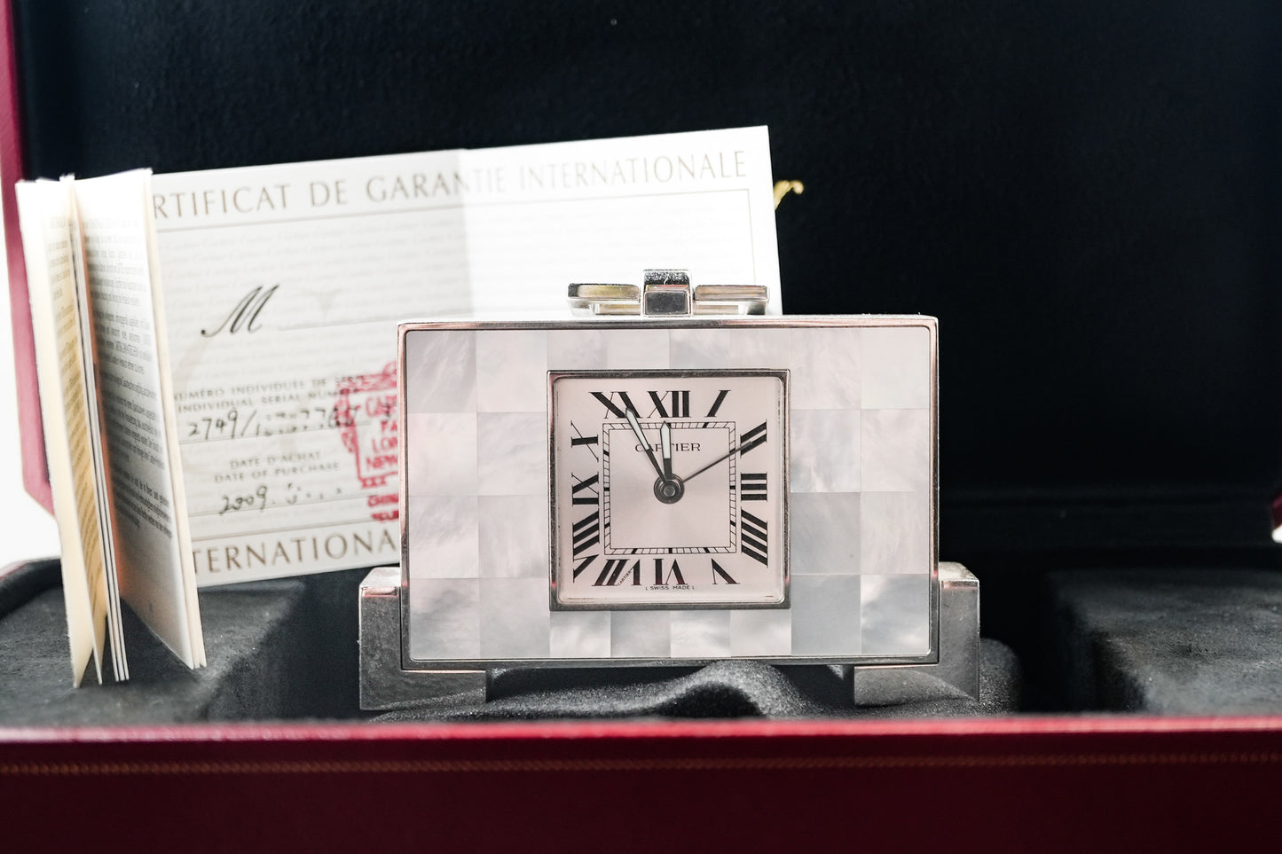 Cartier Desk Alarm Clock Mother of Pearl MOP Quartz 2749