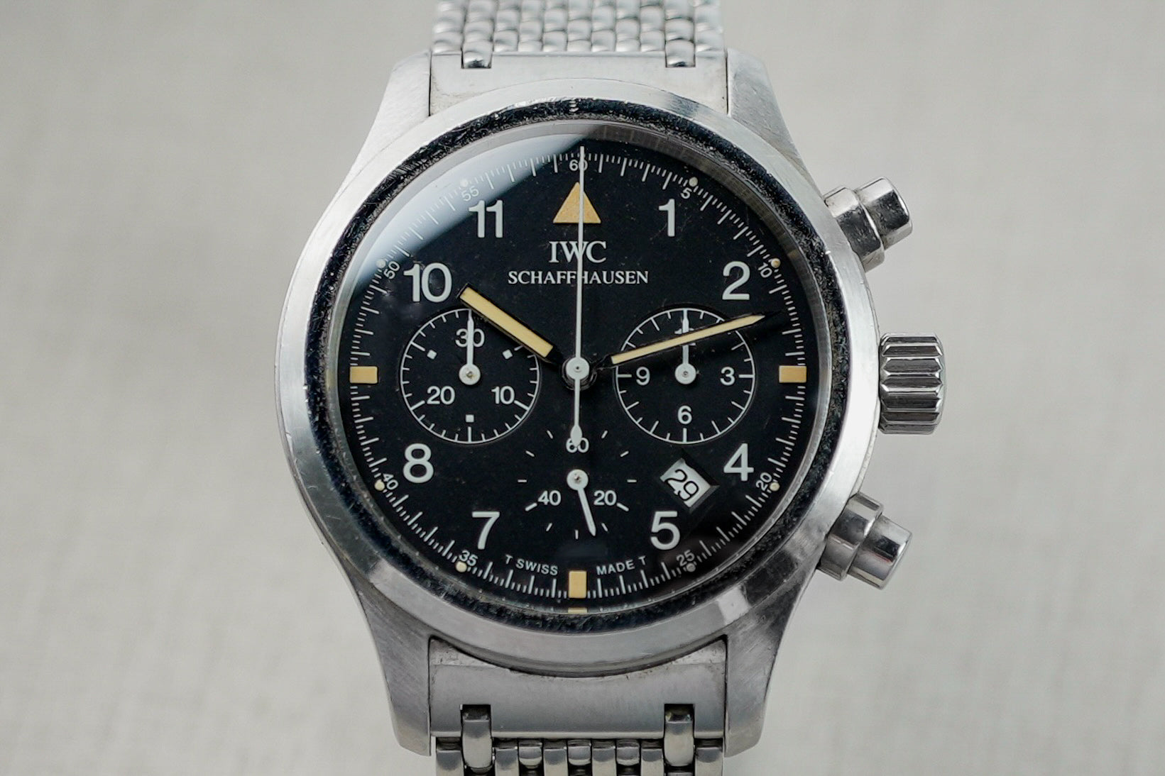 IWC Pilot Chronograph Tritium Meca Quartz 36mm JLC Jaeger Movement IW3741 IW374101
