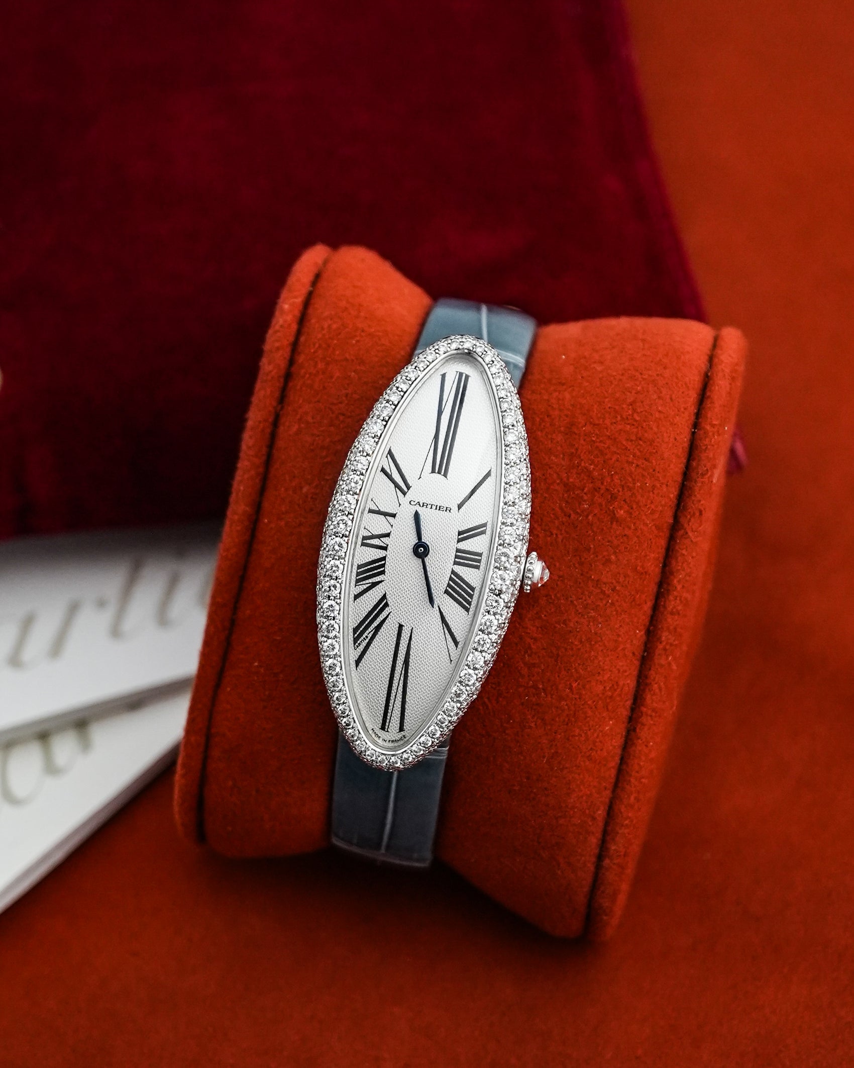 Cartier Baignoire Allongee Factory Diamonds France Dial in 18k Solid White Gold 2514
