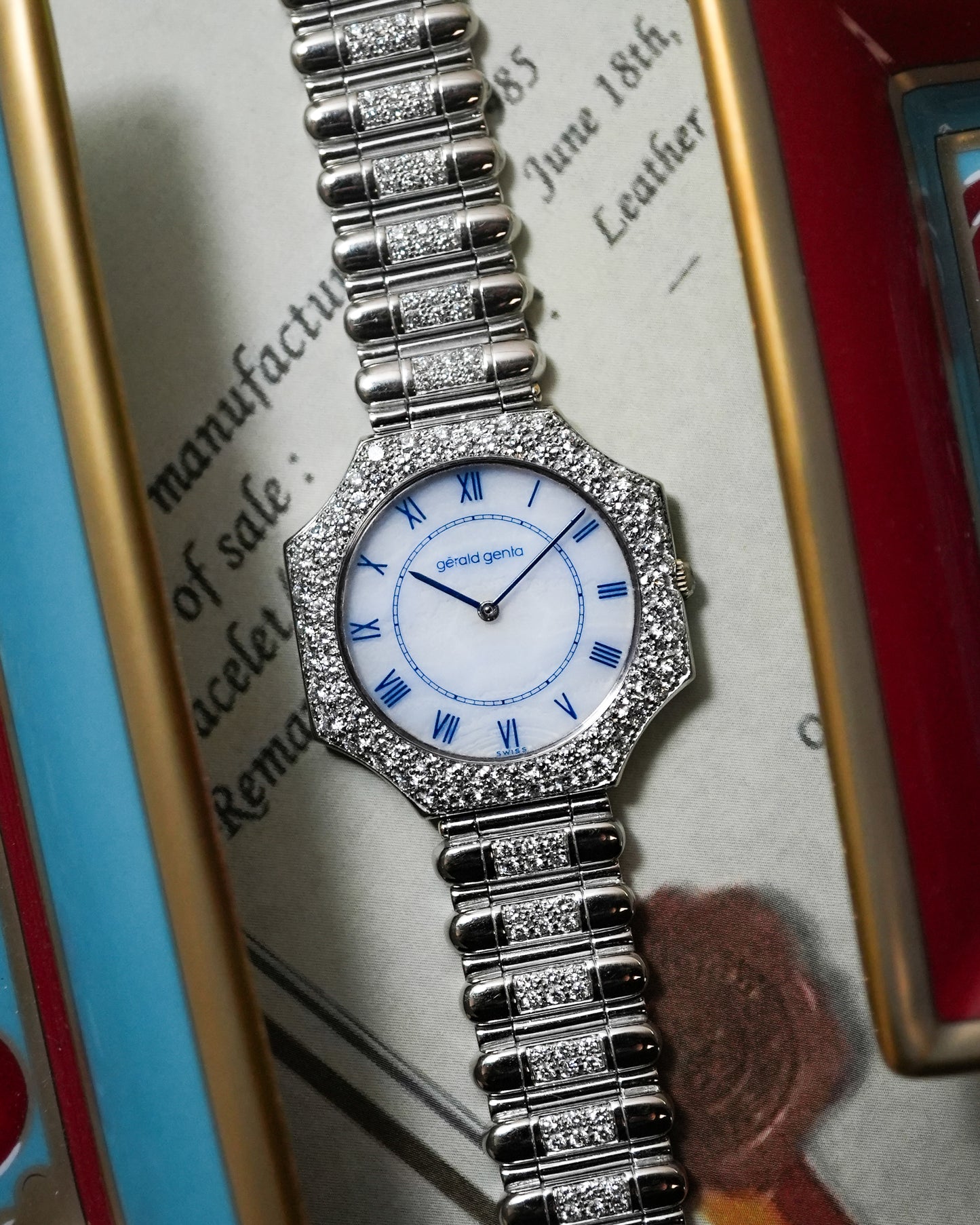 Gerald Genta in 18K Solid White Gold Factory Diamond MOP Mother of Pearl 3042.7
