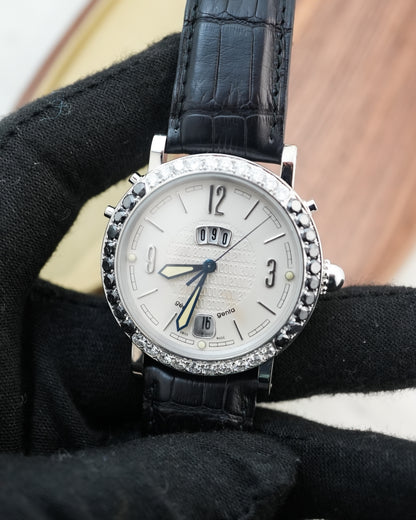 Gerald Genta Backtimer in 18k Solid White Gold with Factory Diamonds G.3806