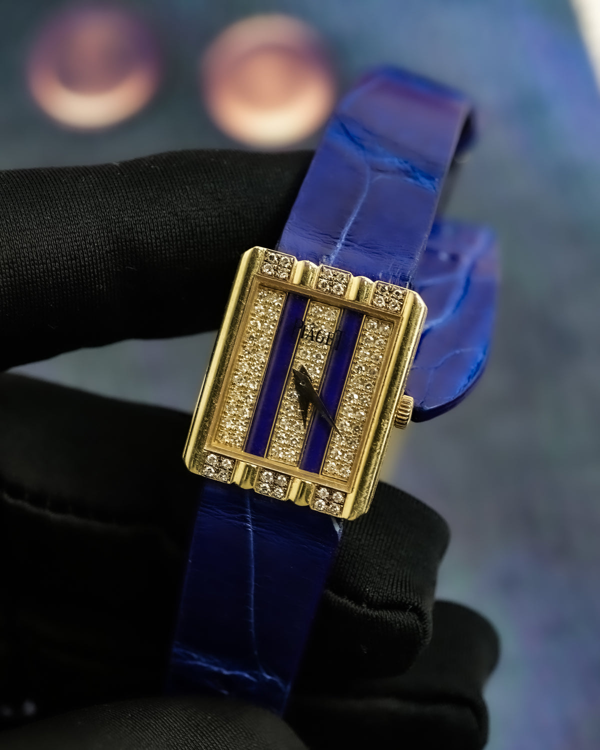 Piaget Protocol Lapis with Factory Diamonds Quartz in 18k Solid Yellow Gold