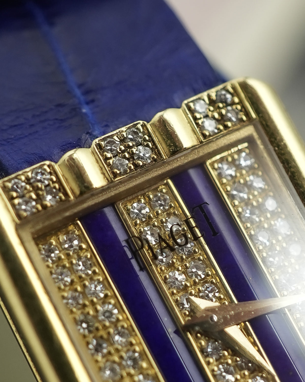 Piaget Protocol Lapis with Factory Diamonds Quartz in 18k Solid Yellow Gold
