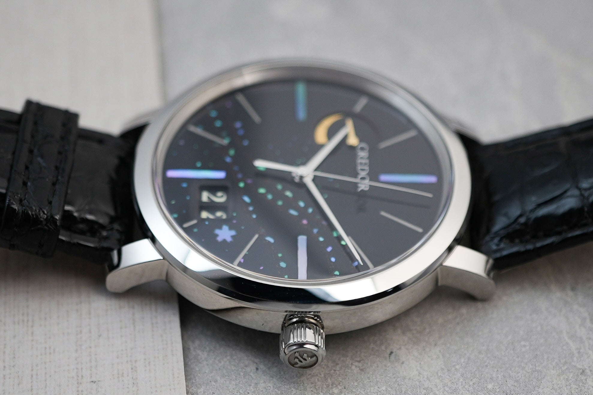 SEIKO  クレドールcredor Bespoke Black Alligator with Teal & Gold Specks on the