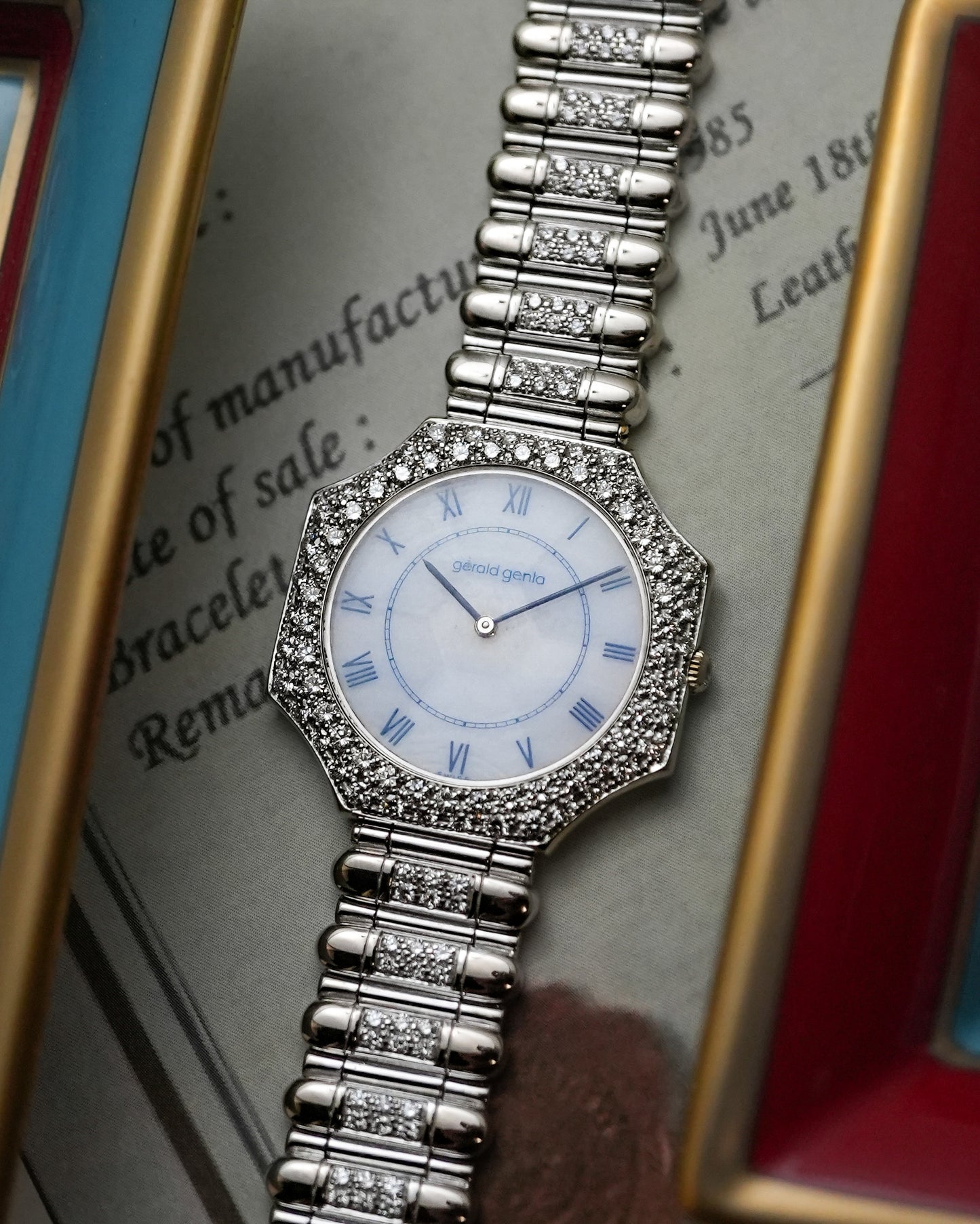 Gerald Genta in 18K Solid White Gold Factory Diamond MOP Mother of Pearl 3042.7