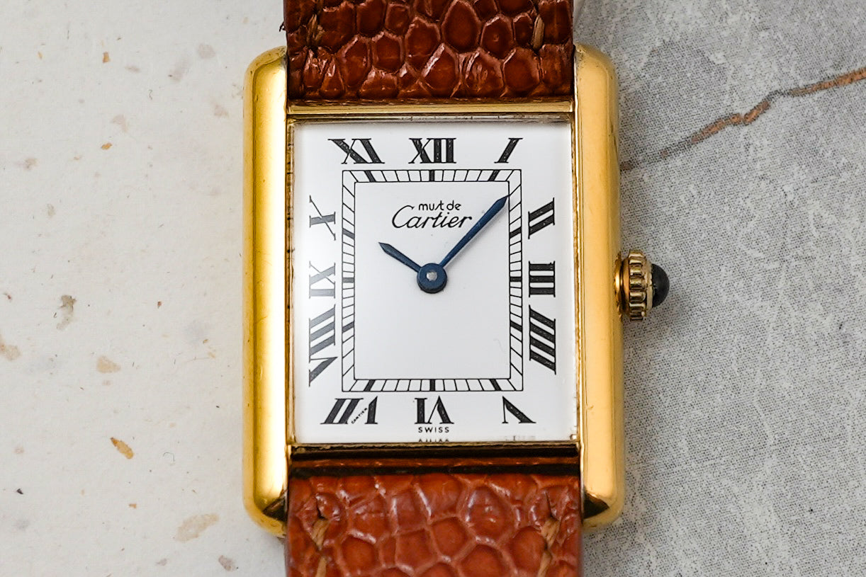Cartier Tank Vermeil Must De Argent 925 Silver Gold Plated Manual Winding 590005