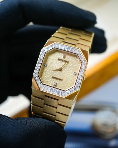 Rolex Cellini Factory Baguette Diamonds in Solid 18K Yellow Gold 5081