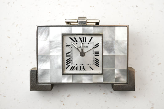 Cartier Desk Alarm Clock Mother of Pearl MOP Quartz 2749