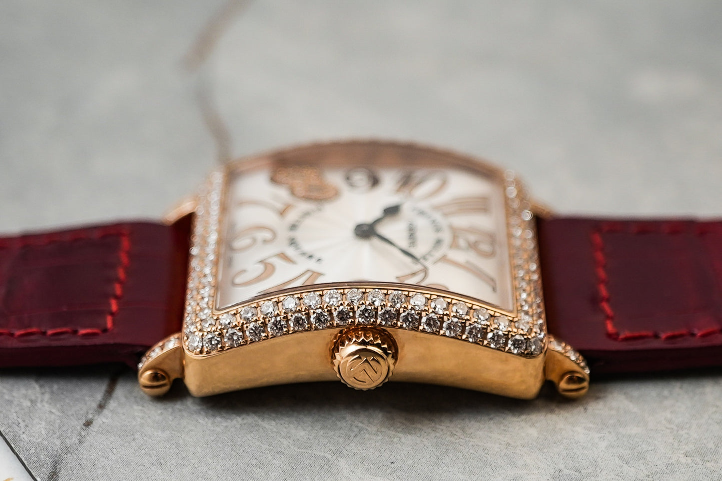 Franck Muller Master Square Ladies Factory Diamonds in 18K Solid Rose Gold 6002 L QZ Rel Relief