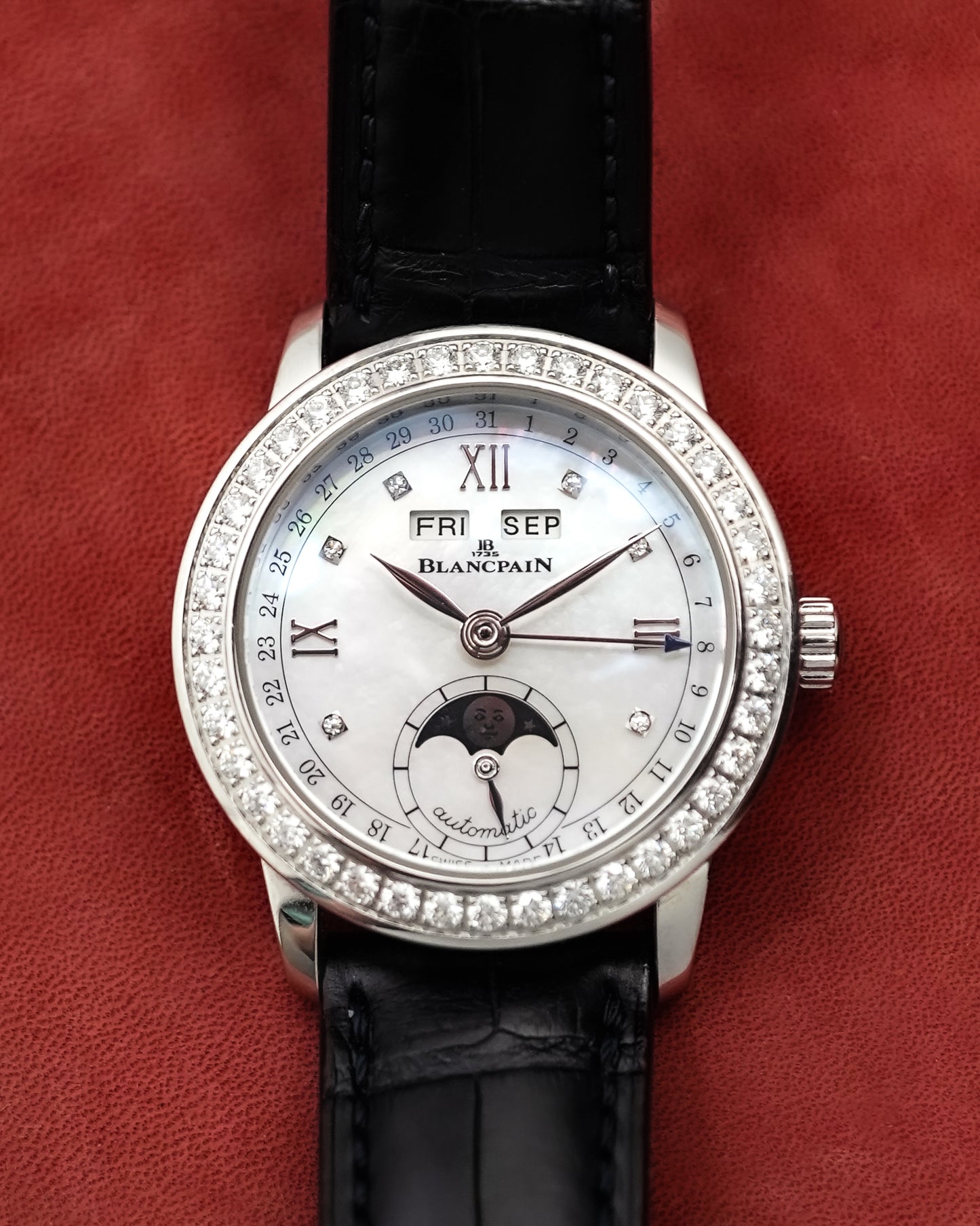 Blancpain Leman Moonphase MOP Quantieme Factory Diamond Bezel 2360-4691A-55A