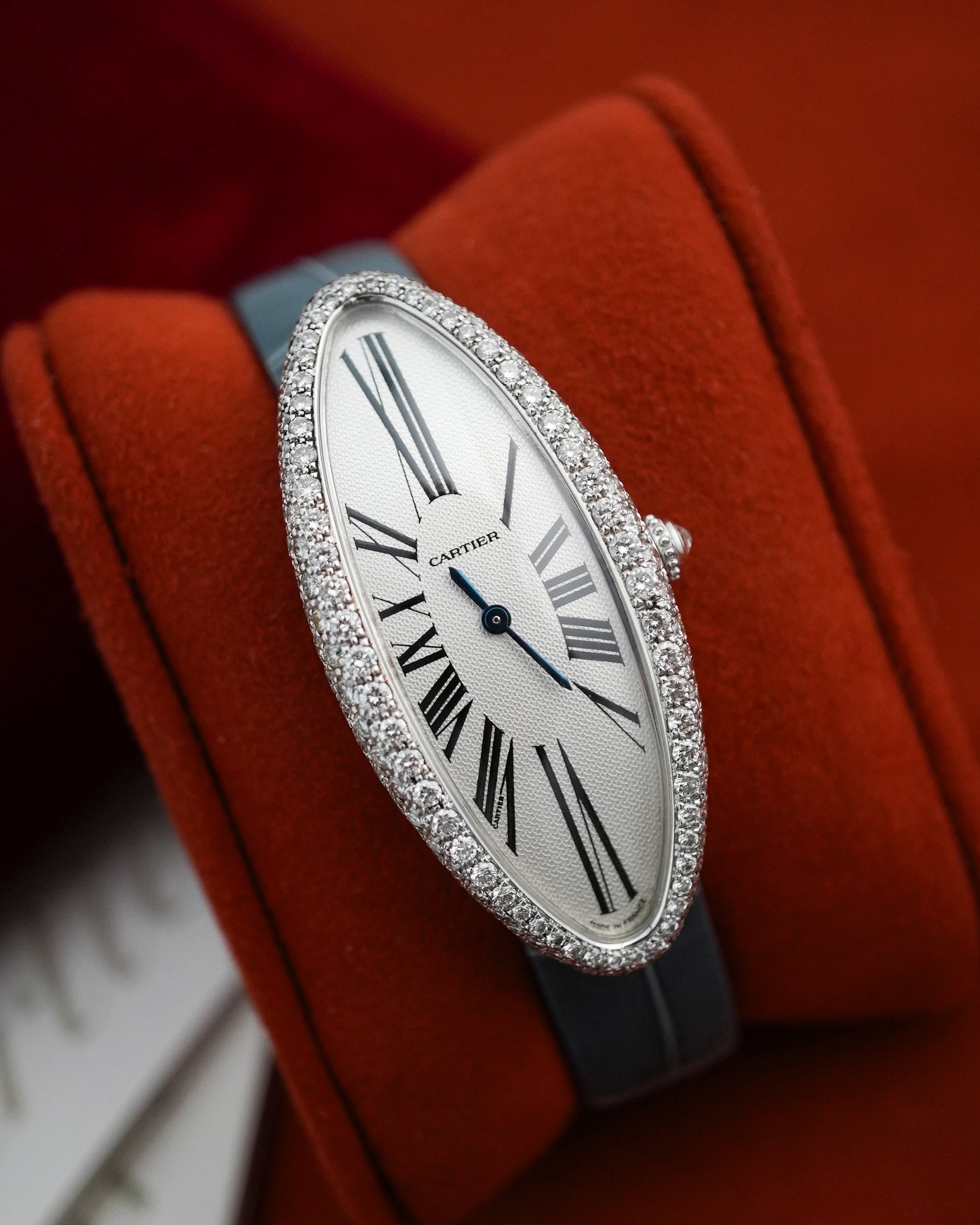 Cartier Baignoire Allongee Factory Diamonds France Dial in 18k Solid White Gold 2514