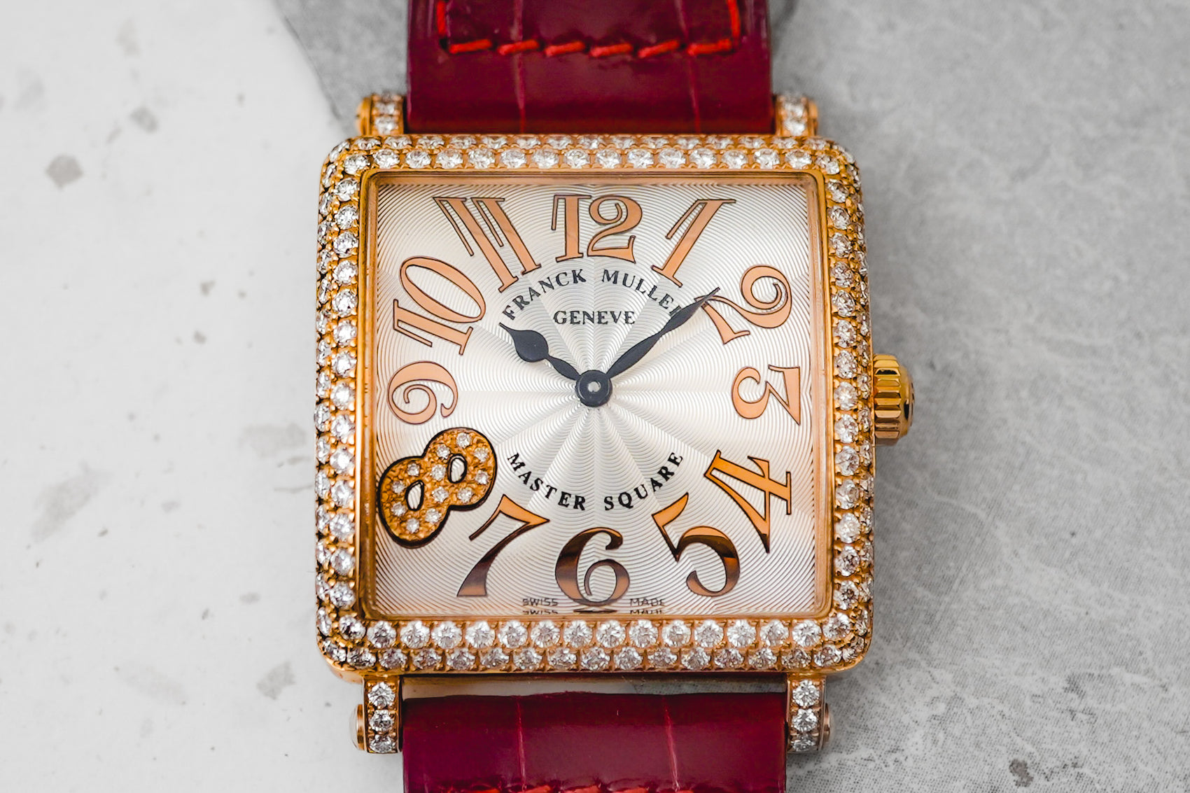 Franck Muller Master Square Ladies Factory Diamonds in 18K Solid Rose Gold 6002 L QZ Rel Relief