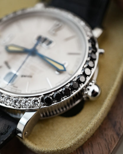 Gerald Genta Backtimer in 18k Solid White Gold with Factory Diamonds G.3806