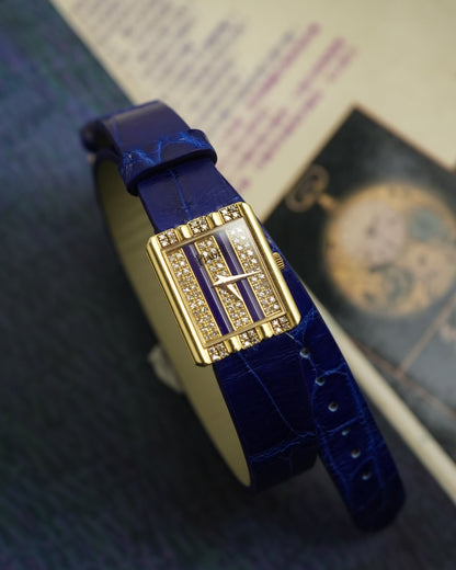 Piaget Protocol Lapis with Factory Diamonds Quartz in 18k Solid Yellow Gold
