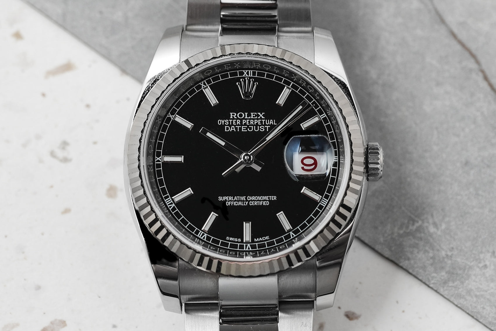 Rolex Datejust 36 with 18K White Gold Bezel Roulette Date 36mm 116234