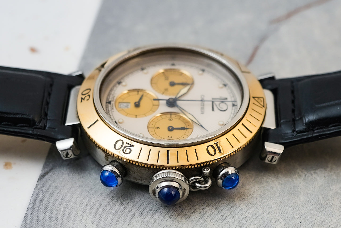 Cartier Pasha De Chronograph Two Tone 18K Solid Yellow Gold Bezel Quartz 38mm 1050 1032