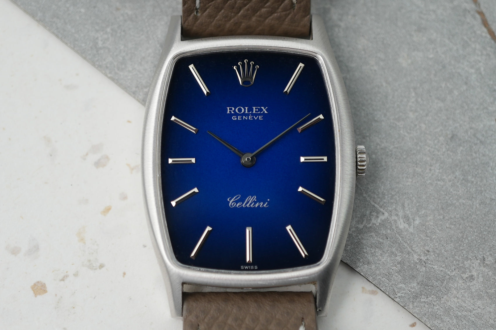 Rolex Cellini Vignette Blue in 18K Solid White Gold Manual Winding 3807