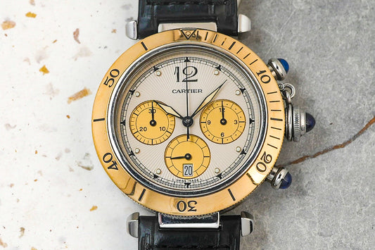 Cartier Pasha De Chronograph Two Tone 18K Solid Yellow Gold Bezel Quartz 38mm 1050 1032