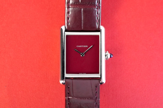 Cartier Tank Must De Burgundy Red Quartz WSTA0054 - Front View