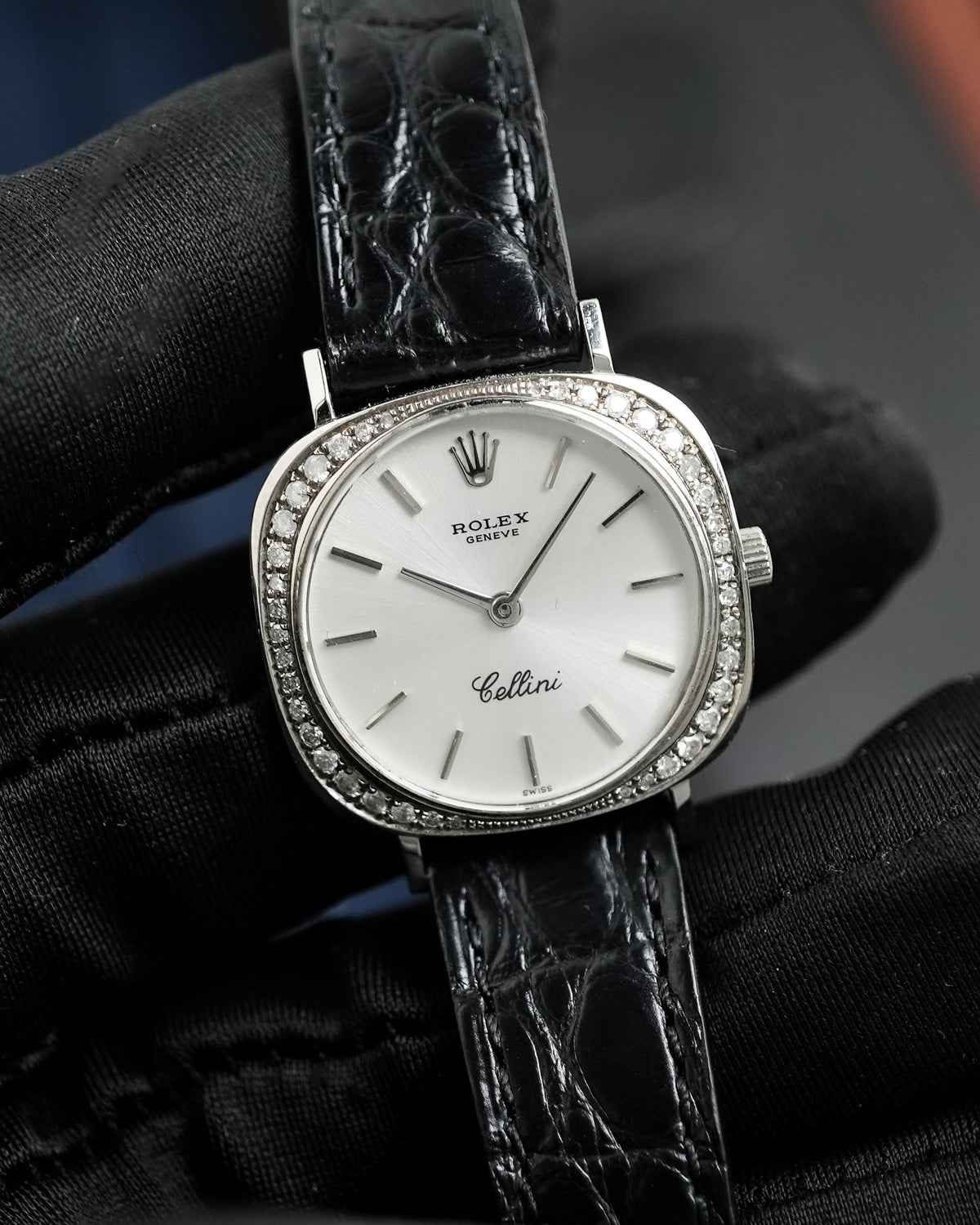Rolex Cellini Manual Winding Custom Diamonds in 18K Solid White Gold 3652