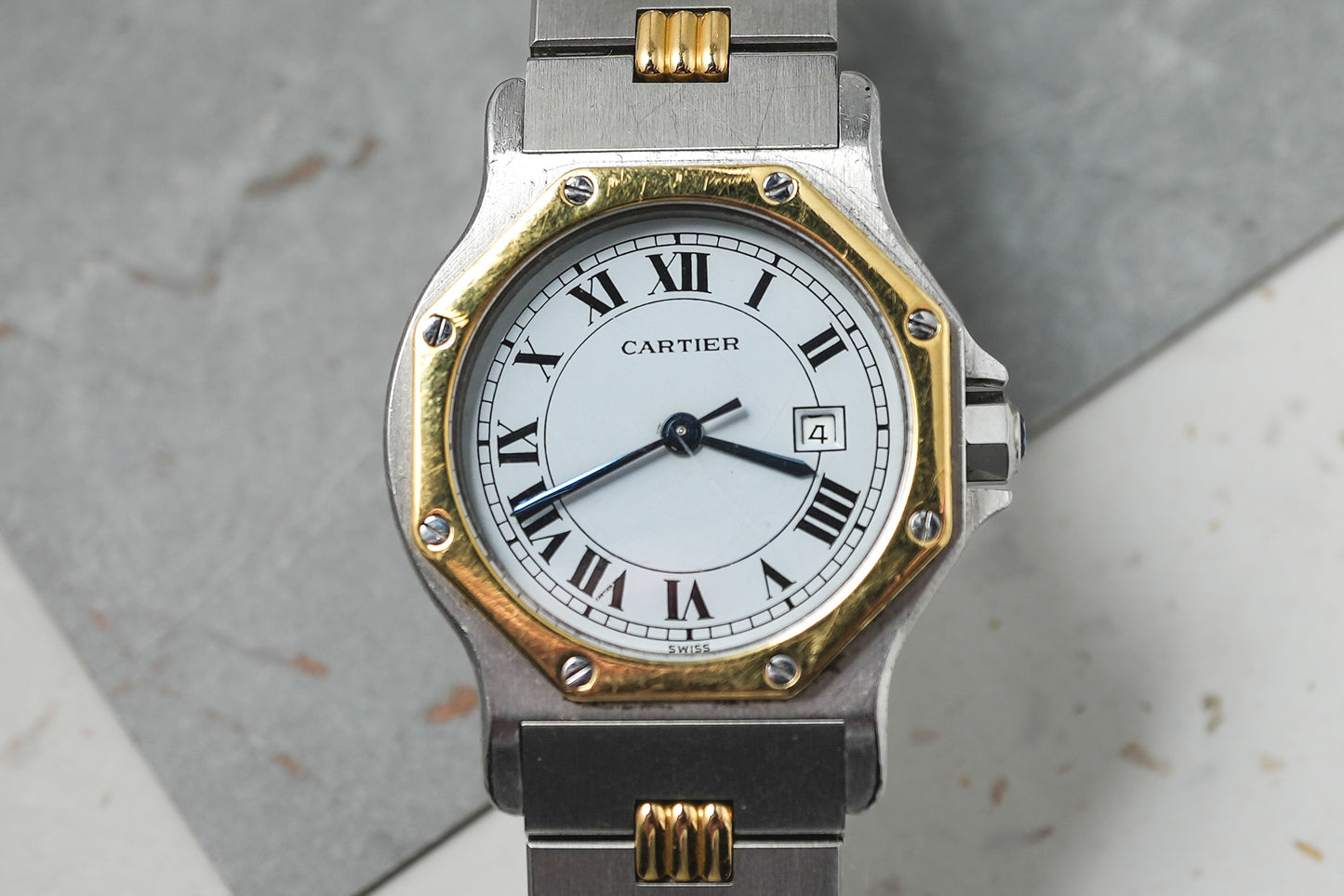 Cartier Octagon Two Tone Yellow Gold Automatic Roman 30mm 2966