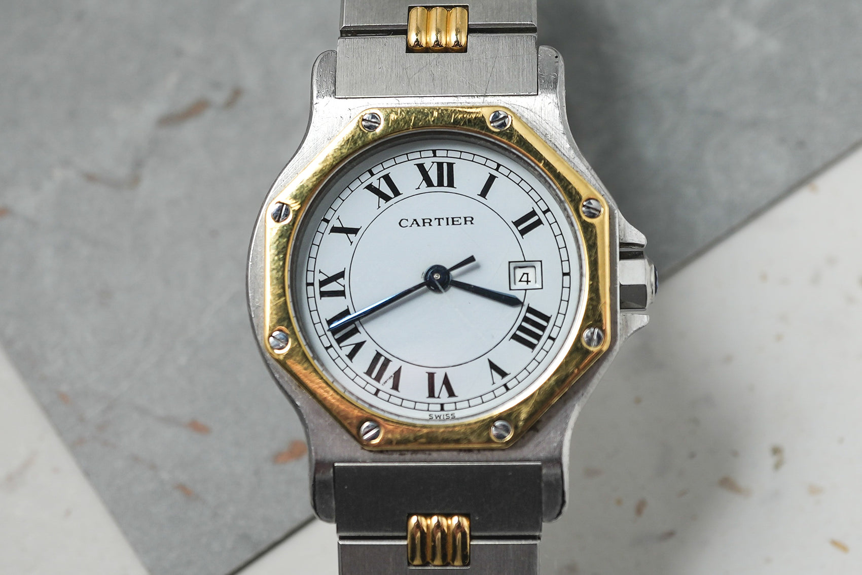 Cartier Octagon Two Tone Yellow Gold Automatic Roman 30mm 2966