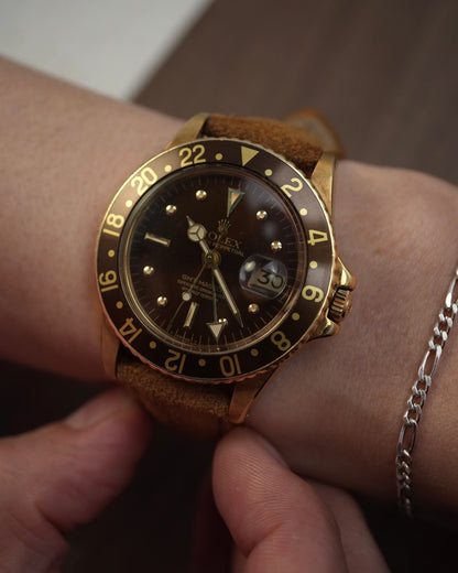 Rolex GMT Master Rootbeer in 18k Solid Yellow Gold Watch Head 1675