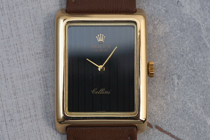 Rolex Cellini Tapestry Dial Manual Winding in 18K Solid Yellow Gold Unisex 4103